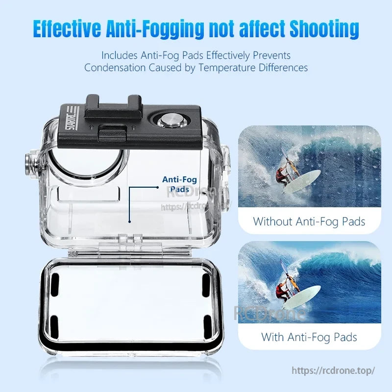 Osmo Action 5 Pro Dive Case, Anti-fog pads prevent condensation, ensure clear shooting underwater, enhance visibility during water sports.