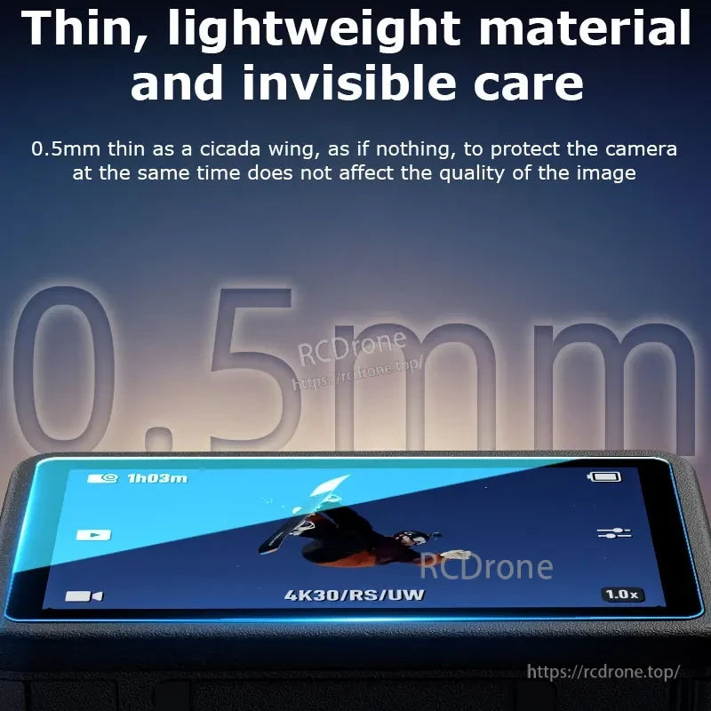 Osmo Action 5 Pro Protector, Ultra-thin 0.5mm camera protector shields lens, lightweight and invisible, preserving image quality without added bulk.