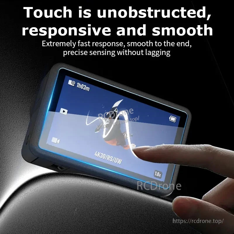 Osmo Action 5 Pro Protector, Responsive touchscreen, smooth and precise with no lag; supports 4K30/RS/UW, 1.0x zoom, 1h03m recording.