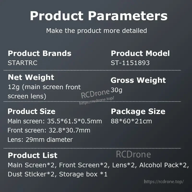 Osmo Action 5 Pro Protector, STARTRC ST-1151893 screen protector kit for Osmo Action 5 Pro: 2 main/front screens, 2 lenses, accessories, net 12g, includes storage box.