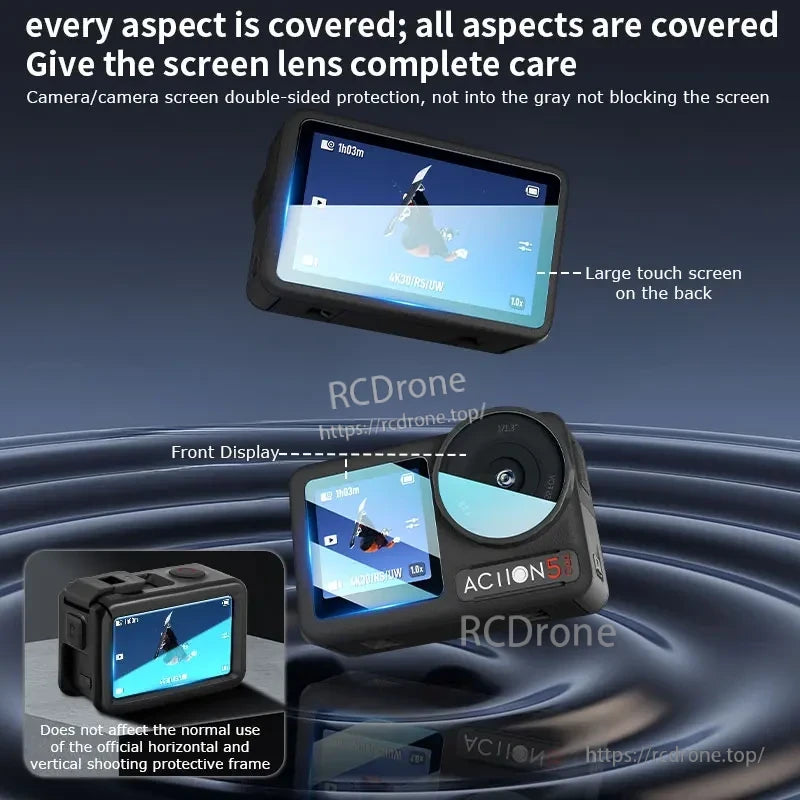Osmo Action 5 Pro Protector, Full-screen protector for Osmo Action 5 Pro, covering front and back, with touch sensitivity and no interference with horizontal or vertical shooting.