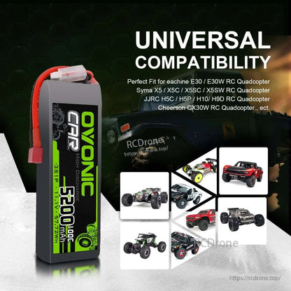 Ovonic 100C 3S1P 5200mAh 11.1V LiPo Battery (57.72Wh) Deans Plug for RC Car Power