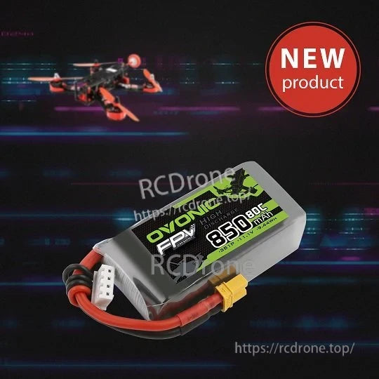 Ovonic 11.1V 850mAh 3S 80C LiPo battery in soft case with XT30 lead and JST-XHR balance plug