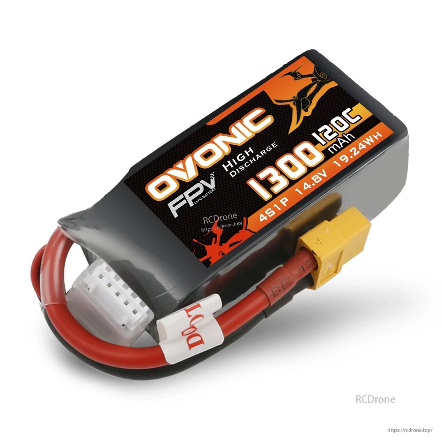 Single Ovonic 120C 1300mAh 4S 14.8V LiPo battery close view showing XT60 connector and balance lead
