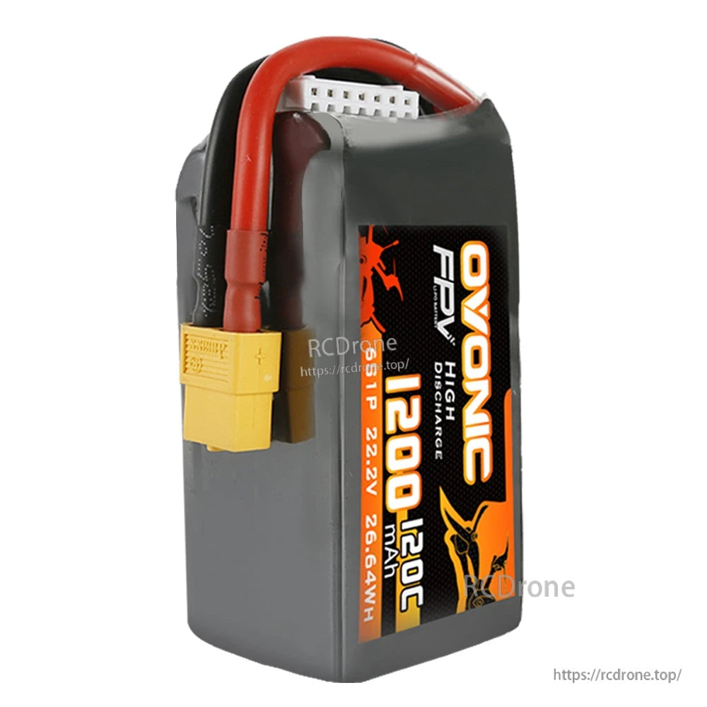 Ovonic 120C 22.2V 6S 1200mAh LiPo Battery with XT60 discharge plug and JST-XHR balance lead