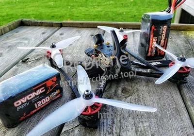 Ovonic 6S 1200mAh FPV LiPo battery installed on a quadcopter frame with props