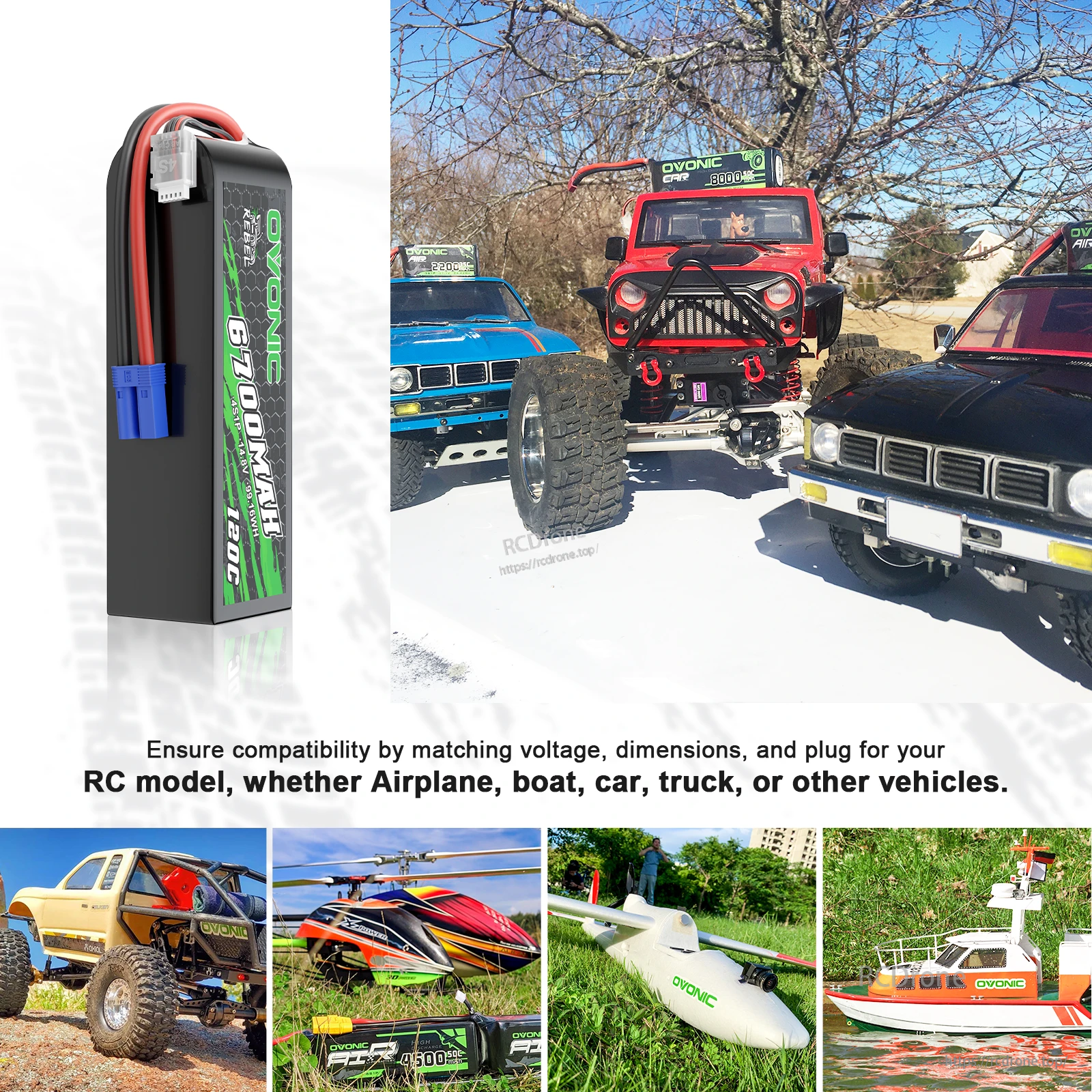 Ovonic 120C 6700mAh 4S LiPo Battery 14.8V with EC5 Plug for 1/8 Scale Remote Control Cars
