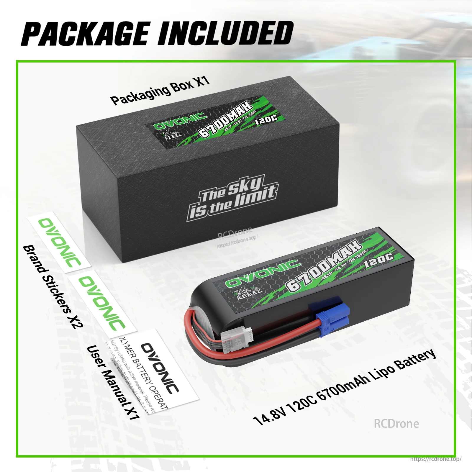 Ovonic 120C 6700mAh 4S LiPo Battery 14.8V with EC5 Plug for 1/8 Scale Remote Control Cars