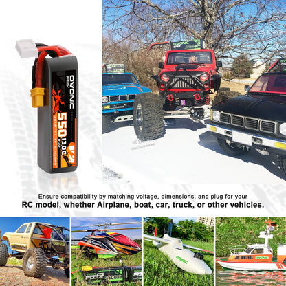 Battery compatibility graphic showing RC models and vehicles like airplane, boat, car, truck, helicopter