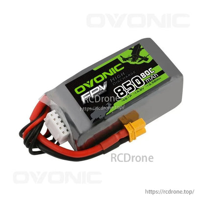 Ovonic 14.8V 850mAh 4S 80C LiPo battery pack with yellow XT30 connector and balance lead