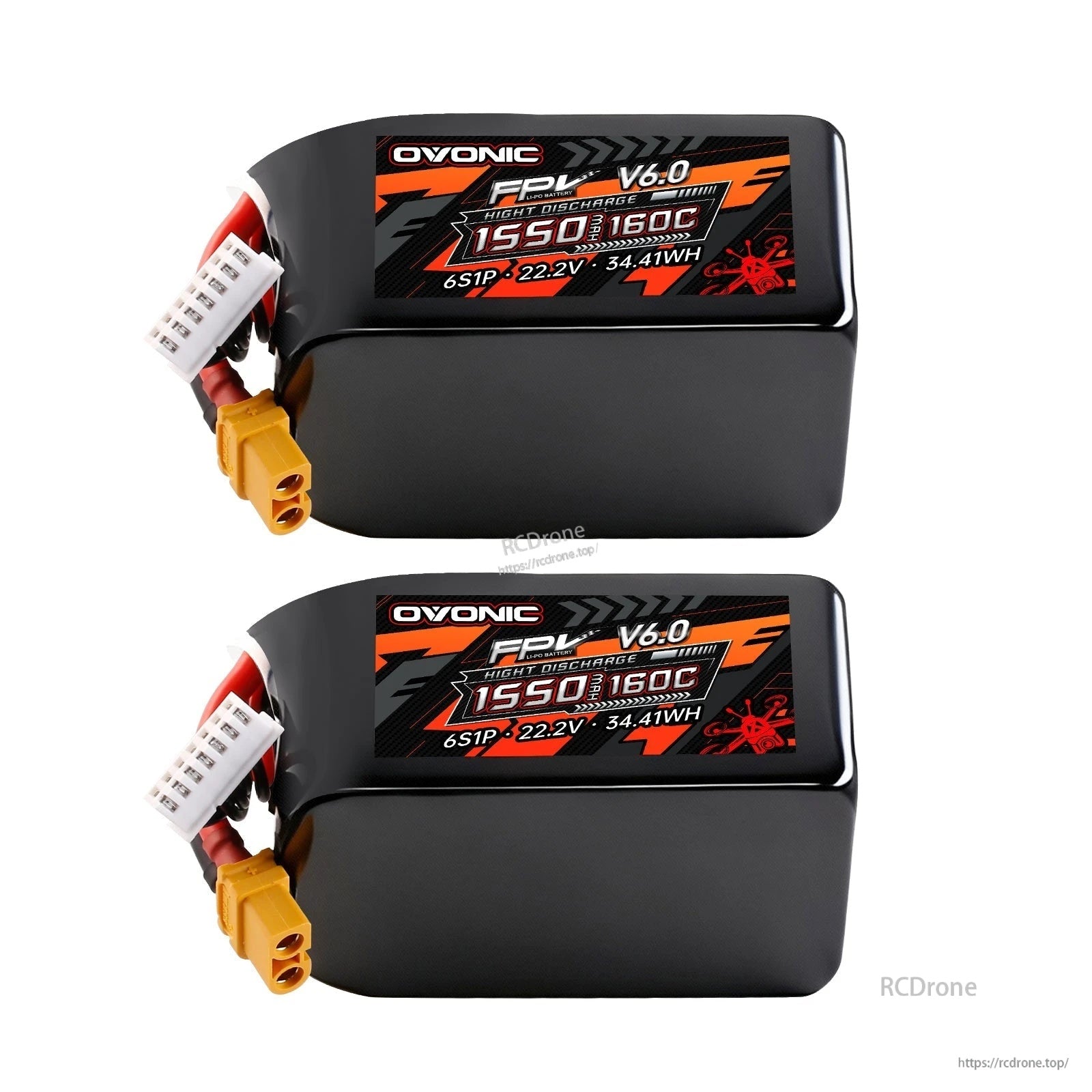 Ovonic FPV V6.0 6S 1550mAh 160C LiPo battery packs with XT60 plug and JST-XHR balance lead