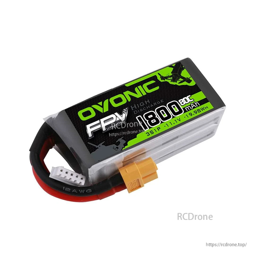 Ovonic 1800mAh 3S 11.1V 80C LiPo battery pack with XT60 connector and 3S balance lead
