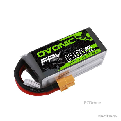 Ovonic 1800mAh 3S 11.1V 80C LiPo battery pack with XT60 connector and 3S balance lead