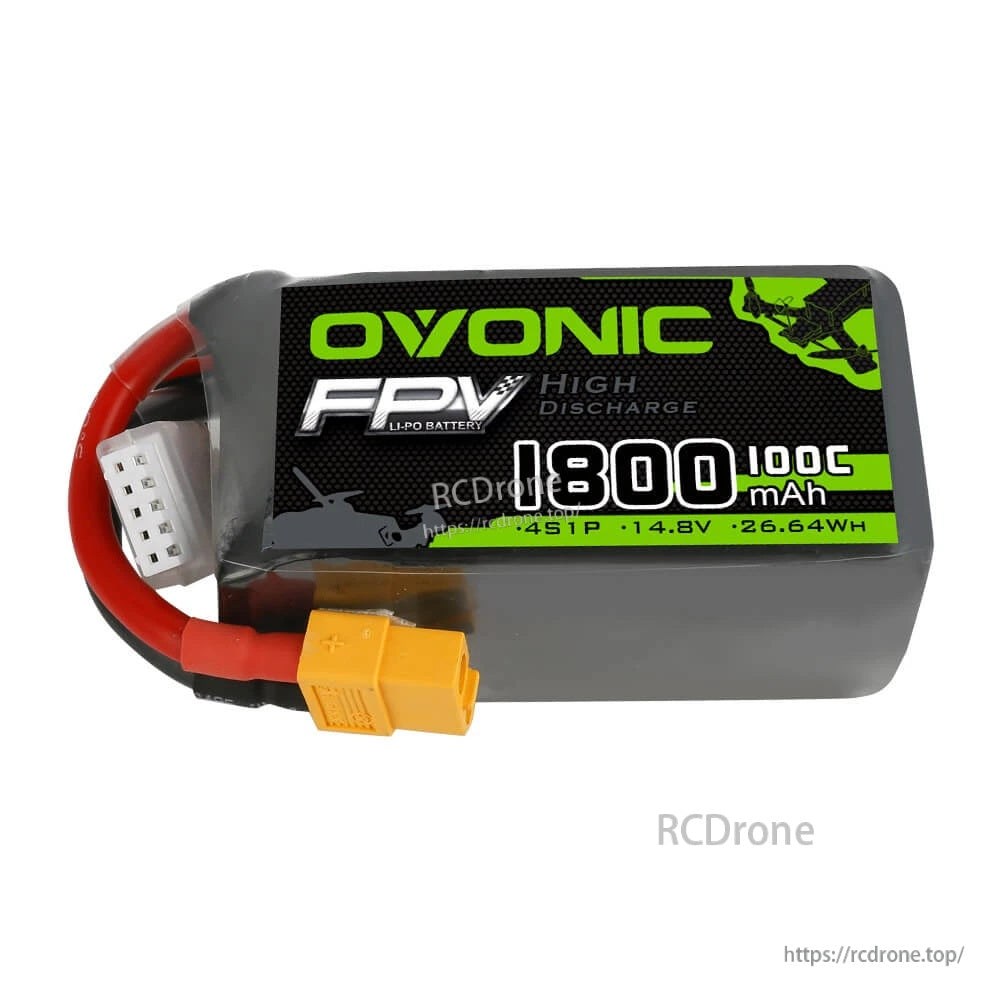 Ovonic FPV 1800mAh 4S 14.8V 100C LiPo battery pack with XT60 discharge plug and JST-XHR balance lead