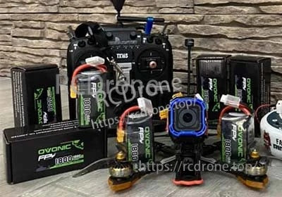 Ovonic FPV 1800mAh 4S 14.8V 100C LiPo battery used with FPV drone gear and radio controller