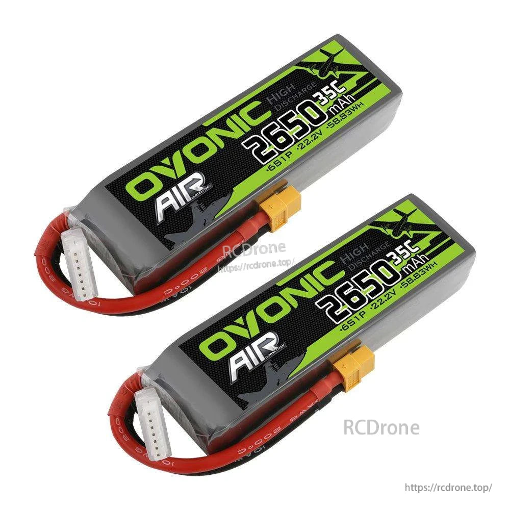 Ovonic 2× 2650mAh 6S 22.2V 35C LiPo battery pack set with XT60 plugs and balance leads