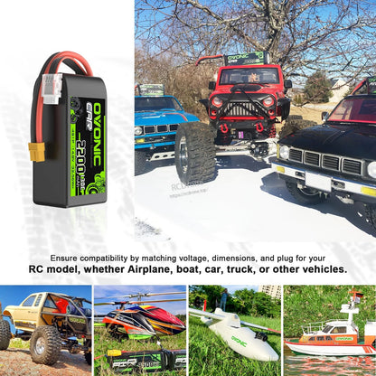 RC application collage showing LiPo battery used for RC cars, airplane, helicopter, and boat models