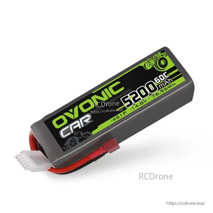 Single Ovonic 5200mAh 4S 14.8V 60C hardcase LiPo battery with Deans T connector and JST-XH balance plug