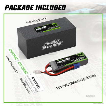 Package included: Ovonic LiPo battery, storage box, brand stickers, and user manual