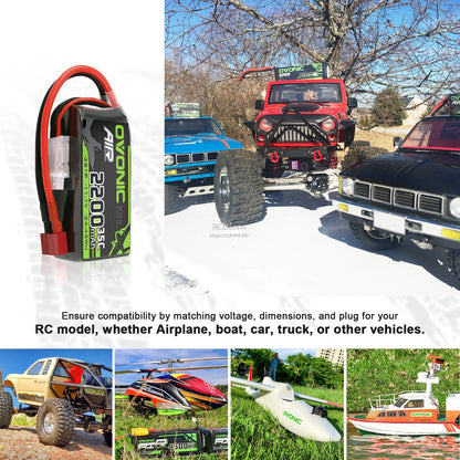 RC application collage showing battery used for car/truck, airplane, helicopter and boat models