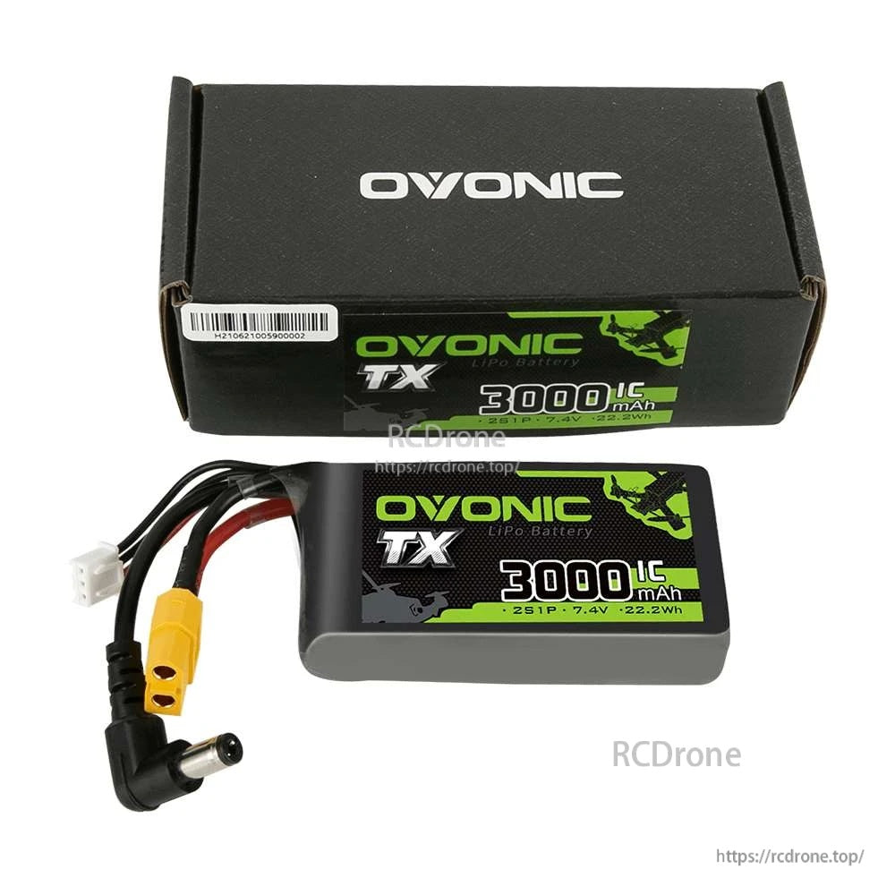 Ovonic 2S 3000mAh 7.4V 1C LiPo for Fatshark FPV Goggles- DC-5521& XT60 Plug