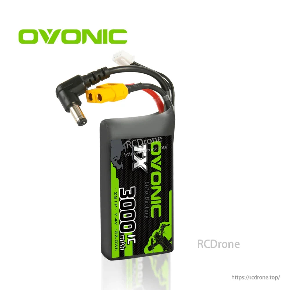 Ovonic TX 2S 3000mAh 7.4V 1C LiPo battery with DC-5521 and XT60 plugs plus JST-XH balance lead