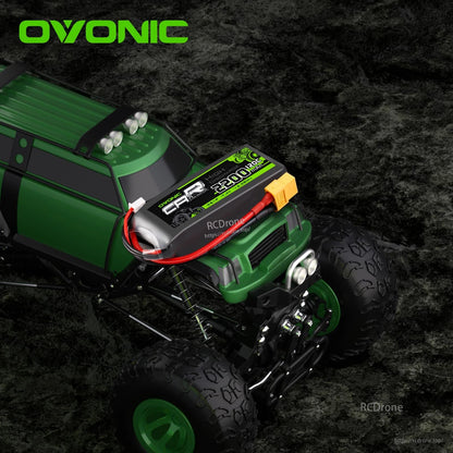 Ovonic 2S 7.4V LiPo battery installed on an RC off-road truck for use case display