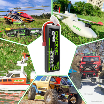 RC model applications collage with battery shown for helicopters, boats, planes and off-road RC cars