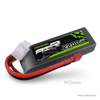Single Ovonic 2200mAh 50C 3S LiPo battery close view with Deans connector and balance plug