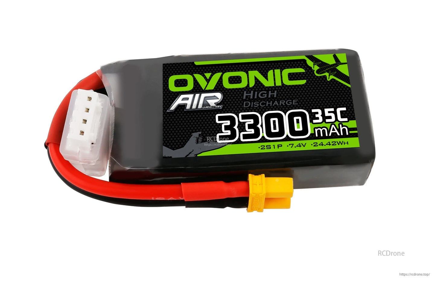 Ovonic 3300mAh 2S1P 7.4V LiPo battery pack with XT30 plug and JST-XH balance connector, 35C label