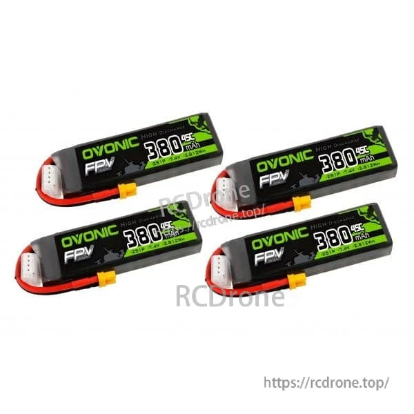Ovonic 380mAh 2S1P 7.4V 45C LiPo Battery 4-pack with XT30 leads and balance plugs