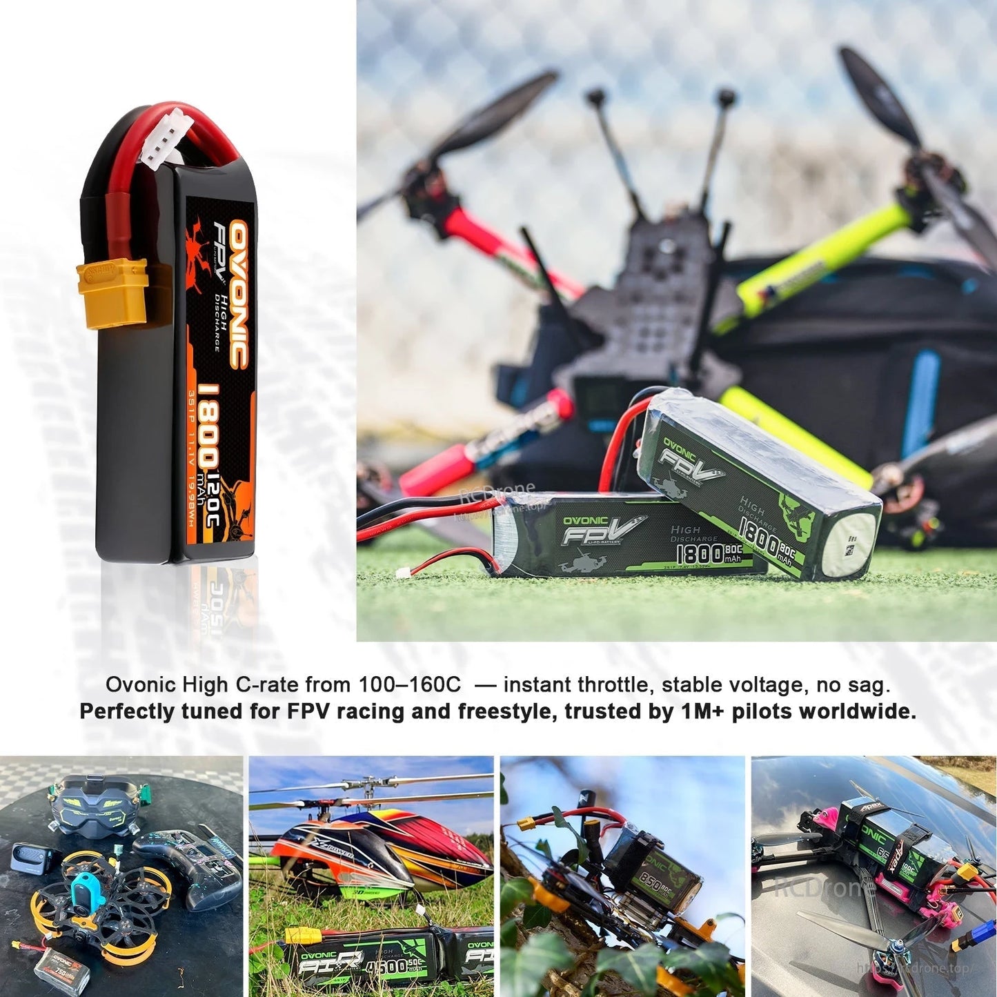 Ovonic 3S 1800mAh 11.1V 120C Softcase LiPo Battery 2-Pack w/XT60 Plug for FPV RC Models