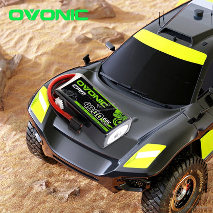 Ovonic 4300mAh LiHV softcase battery shown on an RC off-road truck body as an application example