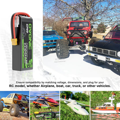 RC use cases collage with battery and vehicles: car, truck, helicopter, airplane and boat