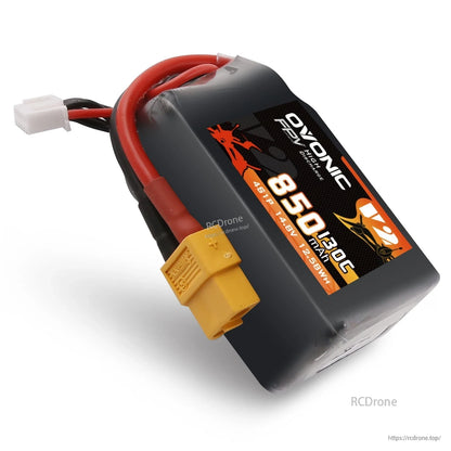 Single Ovonic 850mAh 4S 14.8V 130C LiPo battery close-up showing label, XT60 connector and balance lead