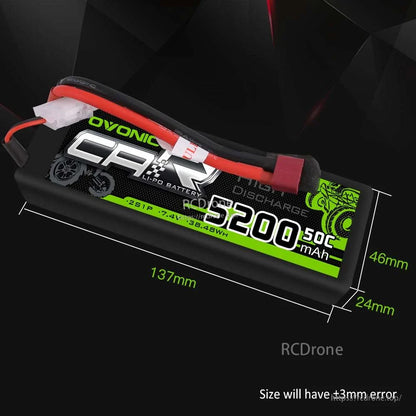 Hard case 2S LiPo battery dimensions diagram showing 137mm length, 46mm width, and 24mm height