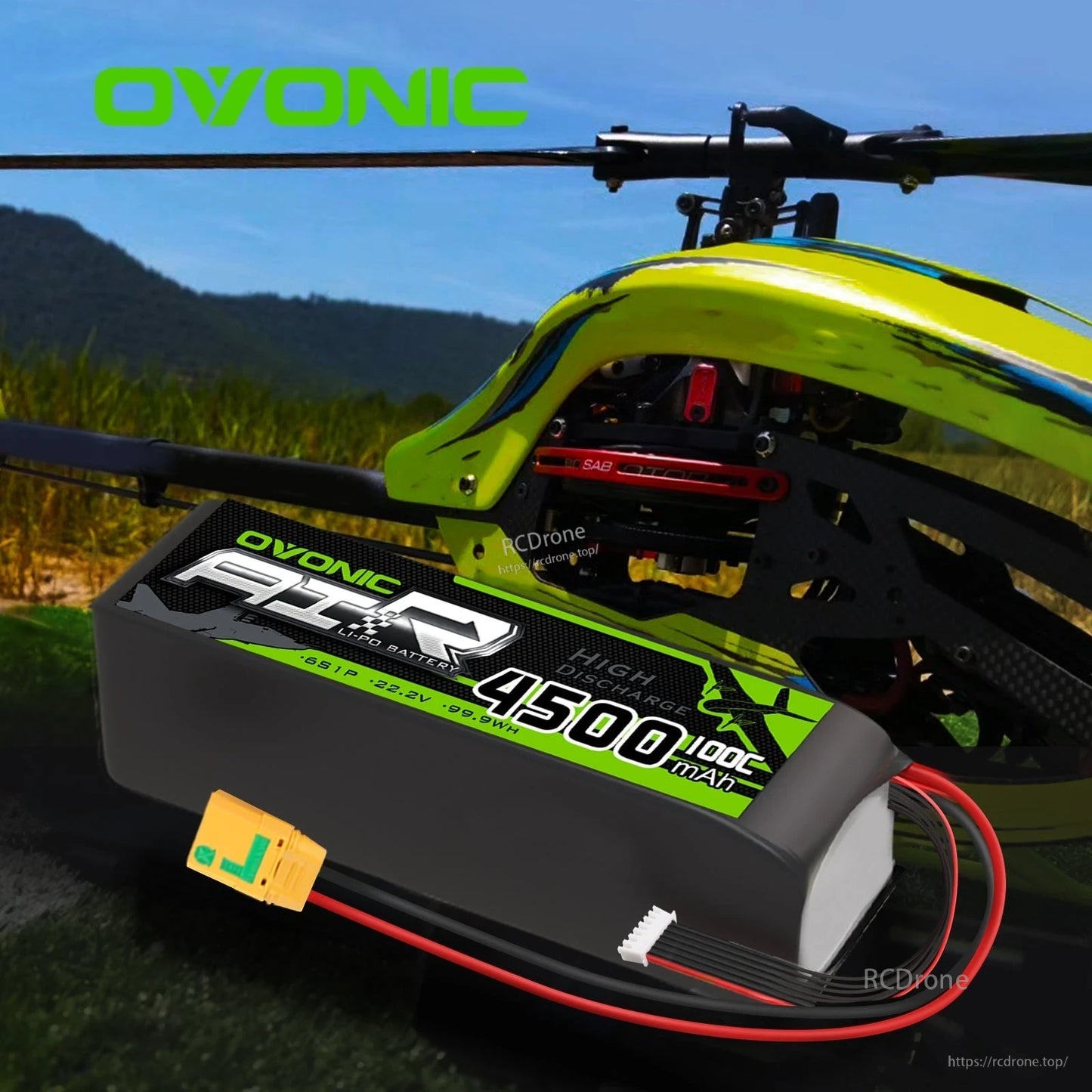 Ovonic 4500mAh 6S LiPo battery shown as power pack for RC helicopter application