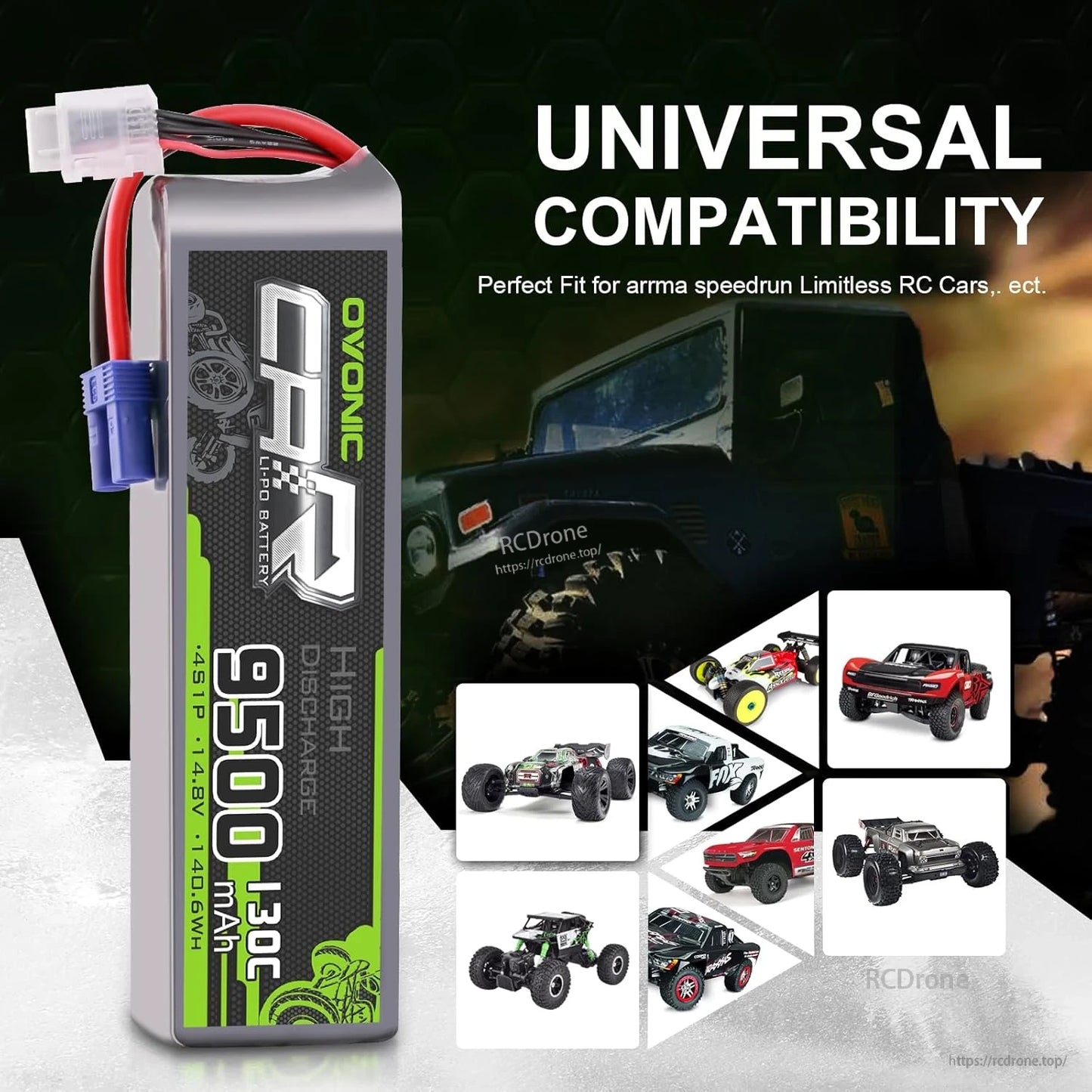 Universal compatibility graphic with Ovonic battery and RC car examples