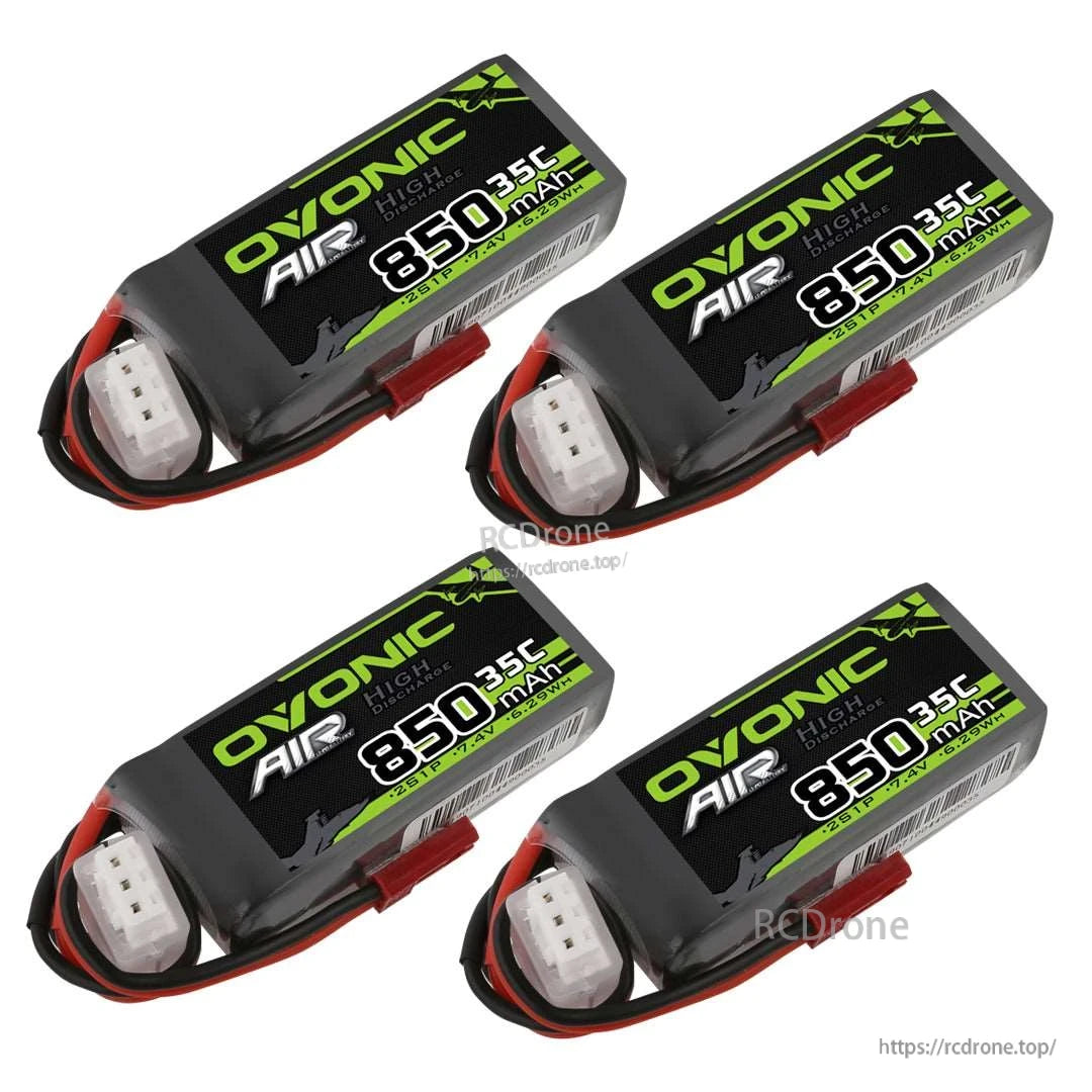Ovonic 4x 850mAh 2S 7.4V 35C LiPo Battery packs set with JST-style power plug and balance connector