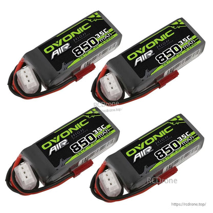 Ovonic 4x 850mAh 2S 7.4V 35C LiPo Battery packs set with JST-style power plug and balance connector