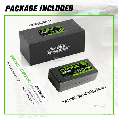 Package included: Ovonic battery, packaging box, brand stickers, and user manual contents layout