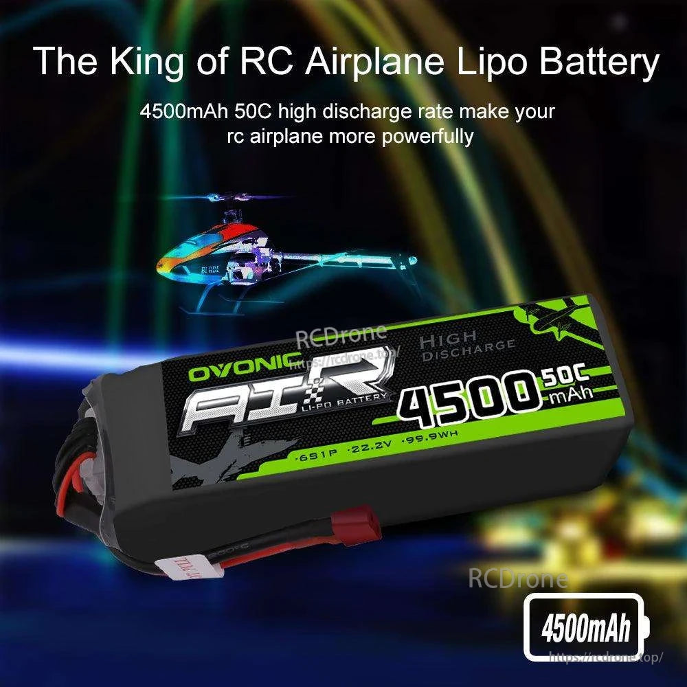 RC helicopter use graphic featuring Ovonic AIR 4500mAh 6S LiPo battery pack