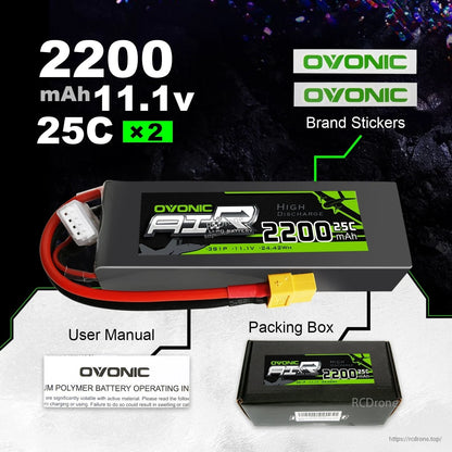 Package contents shown: 2 batteries, brand stickers, user manual and packing box