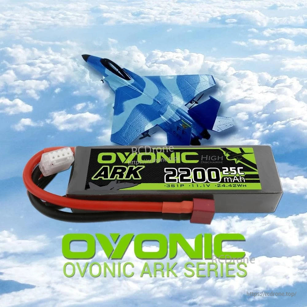 Ovonic ARK series battery shown with a glider/park flyer graphic on sky background