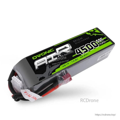 Single Ovonic Air 4S 4500mAh 50C 14.8V LiPo battery close-up showing label and wired connectors