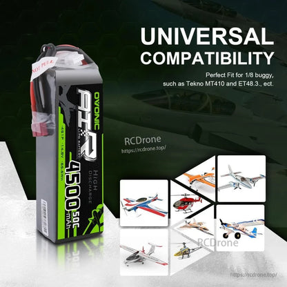 Universal compatibility graphic showing Ovonic 4500mAh battery and icons of RC planes and helicopters