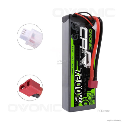 Deans discharge plug and JST-XHR balance connector close-up for Ovonic 2S hardcase LiPo battery