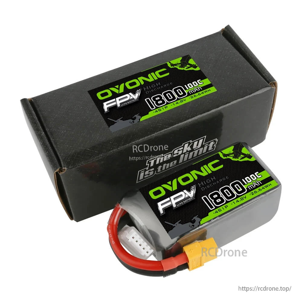 Ovonic FPV 1800mAh 4S LiPo battery shown with retail box packaging