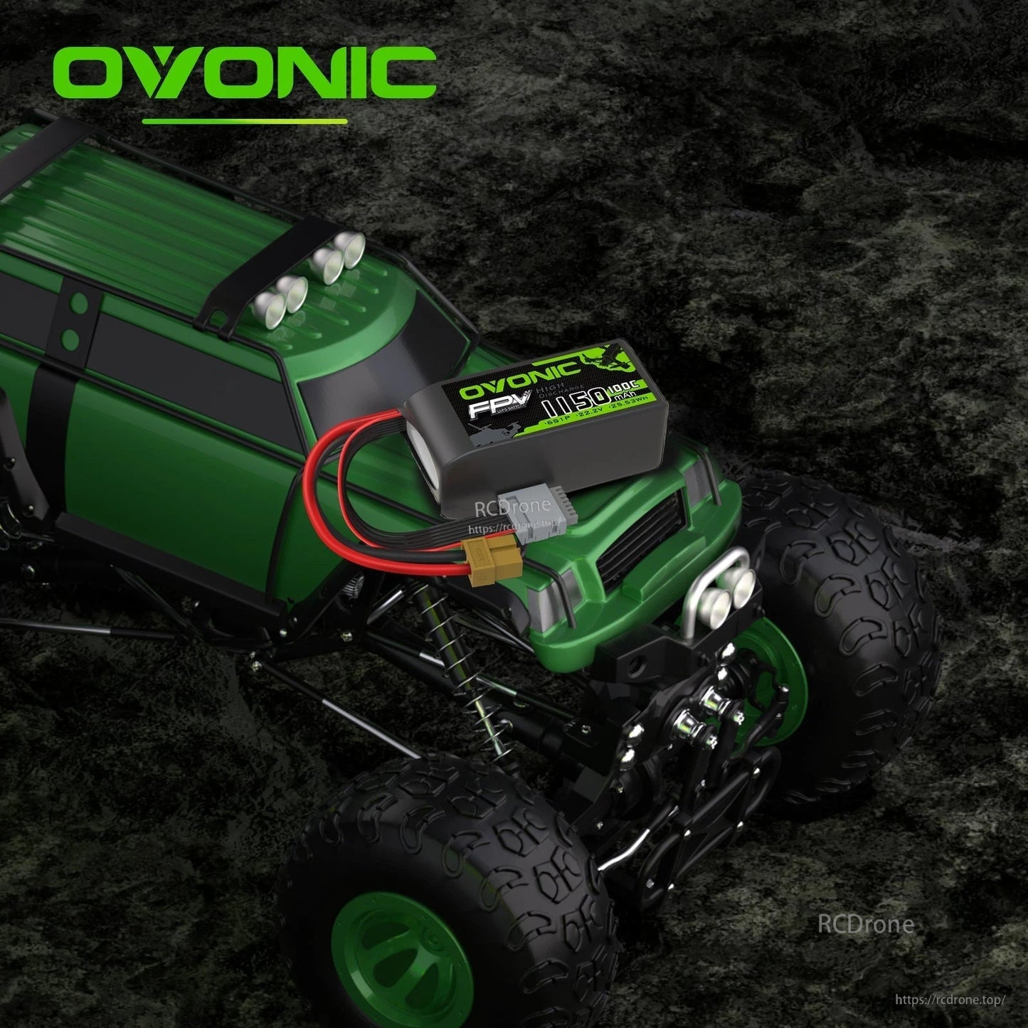 LiPo battery shown installed on RC off-road truck as example application