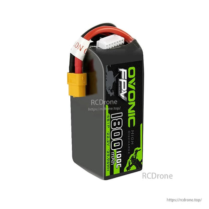 Ovonic FPV 6S 1800mAh 22.2V 100C LiPo battery upright with XT60 plug and 6S balance lead